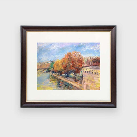 Autumn at Square du Vert Galant is an oil painting of a garden in Paris by Singapore artist Low Hai Hong.