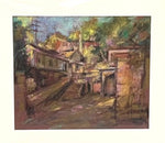 Pastel painting of a back alley in Singapore.