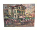 Pastel painting of Chinatown in Singapore.