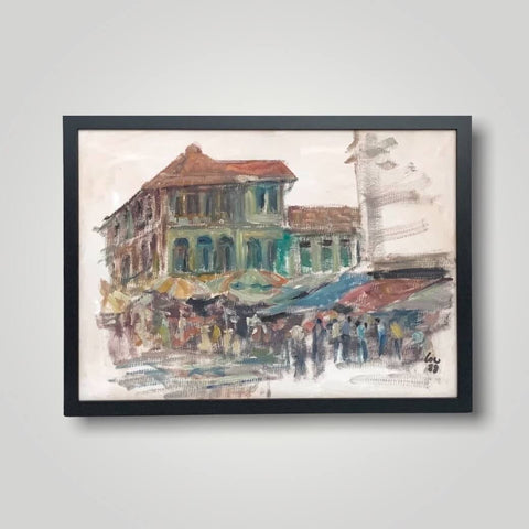 Oil painting of Chinatown in Singapore by Singapore artist Low Hai Hong.