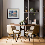 Oil painting of Circular Road hanging in a dining room.
