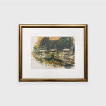 Oil on paper painting in the impressionist style of boats on the river in the evening by Singapore artist Low Hai Hong.