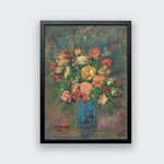 Still life oil painting of flowers in a blue vase by Singapore artist Low Hai Hong.