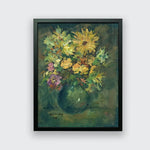 Still life oil painting of flowers in a green vase by Singapore artist Low Hai Hong.