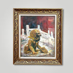 Oil painting of the guardian lion in Beijing Imperial Palace by Singapore artist Low Hai Hong.