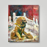 Guardian Lion is an oil on canvas painting of the stone lion in Beijing Forbidden City by Singapore artist Low Hai Hong.