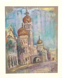 Pastel painting of Kampong Glam in Singapore.
