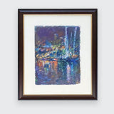An oil painting of nightfall at boat quay by Singapore artist Low Hai Hong.