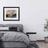The painting of the Notre-Dam Cathedral in a bedroom.