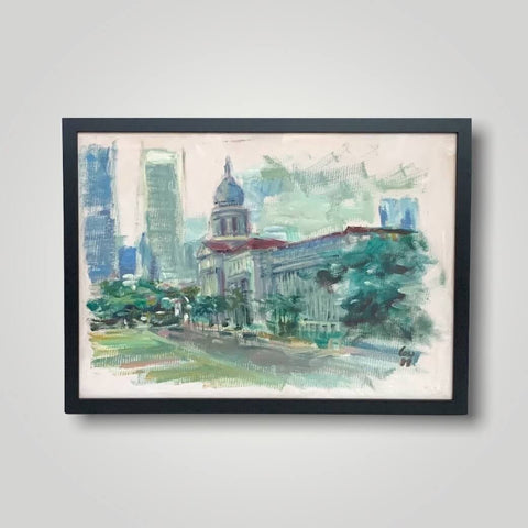 Oil painting of the Old Supreme Court Building with Padang by Singapore artist Low Hai Hong                                     .