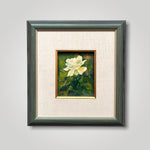 Oil painting of a single stalk of white rose by Singapore artist Low Hai Hong.