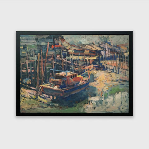 Oil painting of Pulau Ketam also known as Crab Island by Singapore artist Low Hai Hong,