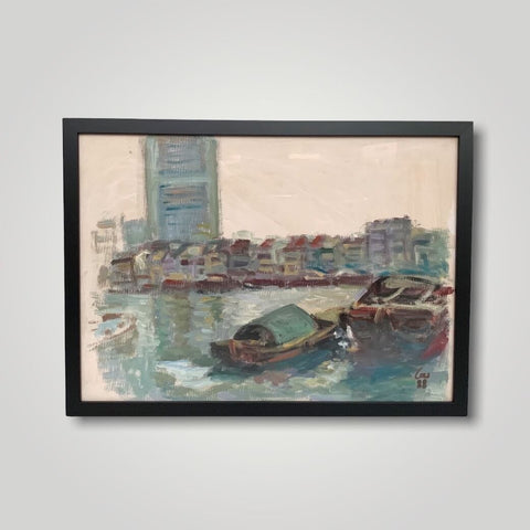 Oil painting of the Singapore River by Singapore artist Low Hai Hong.