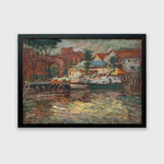 Oil painting of boats on the Malacca River during sunset by Singapore artist Low Hai Hong.