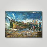 Oil painting of the fishermen of the East Coast of Malaysia by Singapore artist Low Hai Hong 