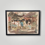 Oil on paper painting of the stalls at Sungei Road Thieves Market by Singapore artist Low Hai Hong.