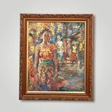 Oil painting of the women of the procession in Bali by Singapore artist Low Hai Hong.