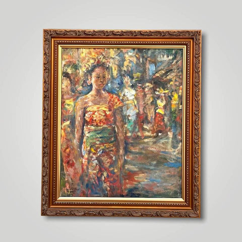 Oil painting of the women of the procession in Bali by Singapore artist Low Hai Hong.
