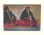 Pastel painting of two musicians performing a flute,