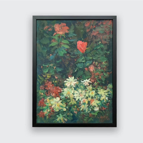 Oil painting of white flowers in the wild by Singapore artist Low Hai Hong.